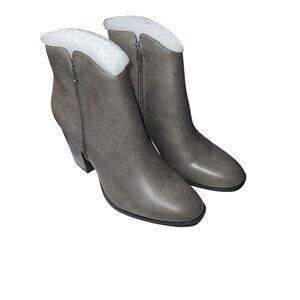 Sun Stone Gray Ankle Boots 9.5M Womens Zip Closure Faux Leather Block 3in Heel